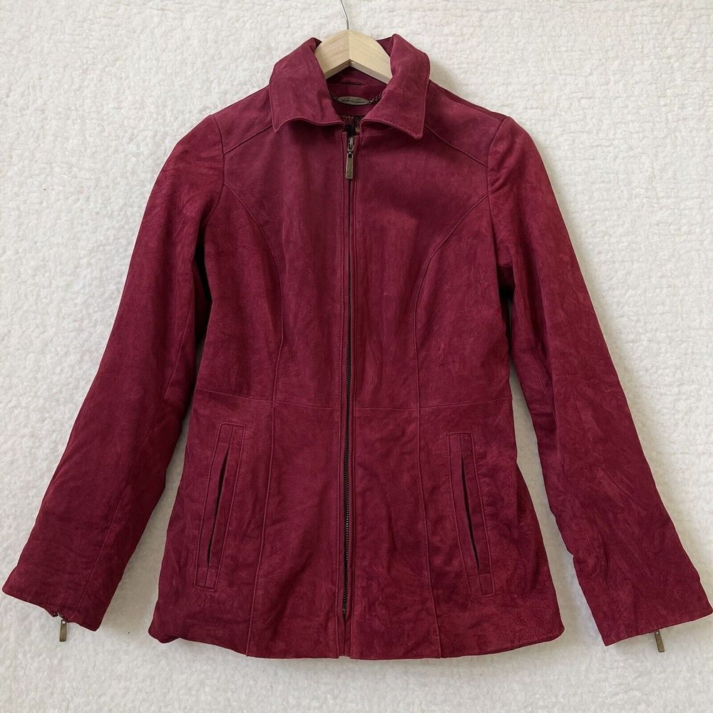 Dennis Basso Women's Red 100% Leather Full Zip Jacket Size XXS